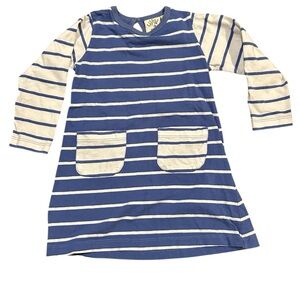 Luigi Kids Girls 4T Striped Blue and White Long Sleeve Dress W/Front Pockets